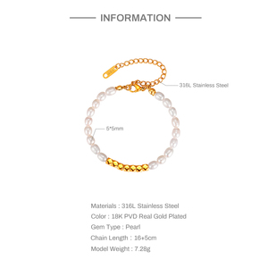 Pulsera de Perlas con Cuentas, Estilo Lujoso y Moderno, Versátil, de Acero Inoxidable, Regalo para Chicas - Product Image 6