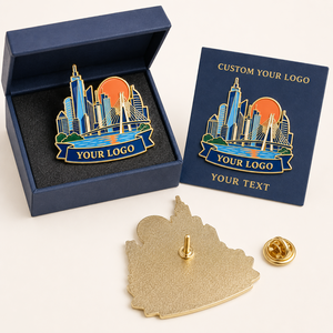 Badge personnalisé en métal avec silhouette de ville, plaqué or, émail dur, cadeau d'affaires - Product Image 2