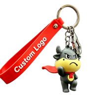Porte-clés personnalisé en PVC 3D écologique avec dragonne, figurine souple, cadeaux promotionnels