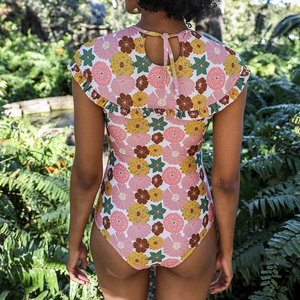 Costume da bagno donna all'ingrosso OEM un pezzo colorato stampa floreale moda Beachwear più copertura arruffato giovani ragazze Bikini bagno - Product Image 2