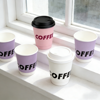 Gobelet en papier jetable à double paroi, résistant à la chaleur, recyclable, sans PFAS, pour café chaud, thé, café à emporter, avec logo personnalisé et couvercle