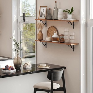 Ensemble de <span class=keywords><strong>2</strong></span> pièces grande étagère flottante large présentoir pratique pour accrocher au mur, couleur marron rural pour le salon - Product Image 2