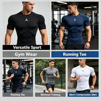 T-shirt de sport pour homme à compression imprimé en 3D, en polyester effet soie, personnalisable OEM/ODM, séchage rapide, manches courtes, pour la gym et l'entraînement