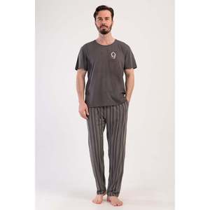 <b>Mens</b> Crew Neck Short-Sleeve <b>Pajama</b> <b>Set</b> with Pockets Home Wear Silk and Cotton Robe <b>Set</b> Custom Logo Printed Fabric - Product Image 4