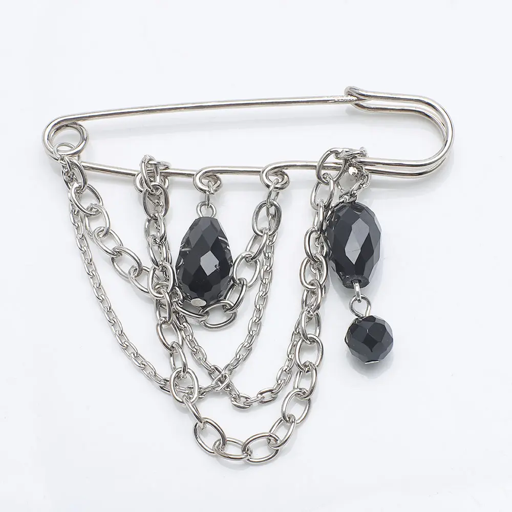 ZHB Wholesale Black Drop Crystals Silver Metal Charms Connection Handmade Brooch Little Ornament for Garment Decoration