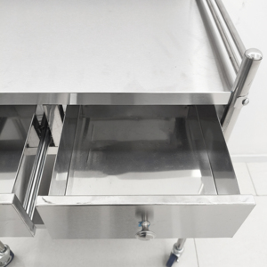 Chariot mobile <span class=keywords><strong>de</strong></span> traitement infirmier d'urgence à double couche <span class=keywords><strong>de</strong></span> meubles d'hôpital médical Dressing Care Cart avec 2 tiroirs et roulettes - Product Image 4