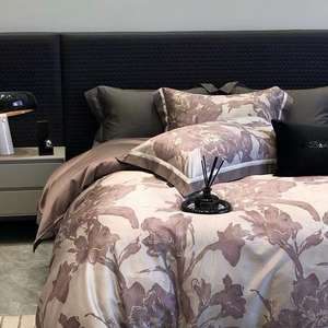 パープルデジタル印刷4個ホームホテルテキスタイルLyocellコットンベッドシートデザイナー寝具セットサプライヤー - Product Image 3