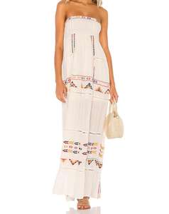 Vestido largo bohemio de algodón con hombros descubiertos, Sexy, blanco - Product Image 1