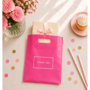 Pink Plastic Shopping <b>Bags</b> 9x12 Die Cut Handles Thank You Boutique Gift <b>Bags</b> for <b>Small</b> Business Retail 50 Count - Product Image 3