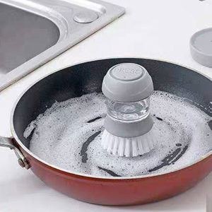 Hot Selling Pressing <b>Cleaning</b> Dish Scrubber Kitchen Soap Dispensing Palm Brush - Product Image 2