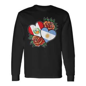 Camiseta de Manga Larga con Bandera de Perú y Argentina, Mitad Peruanas, Mitad Argentinas - Product Image 1