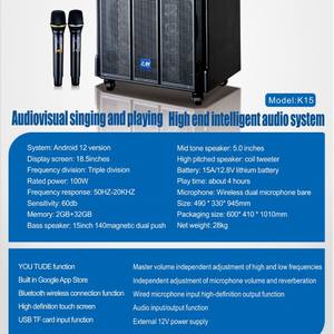 Bafle K15 con Micrófono Inalámbrico Bocina con <span class=keywords><strong>Pantalla</strong></span> Máquina <span class=keywords><strong>de</strong></span> Karaoke con Video y <span class=keywords><strong>Pantalla</strong></span> Altavoz <span class=keywords><strong>de</strong></span> Karaoke con Pantallas - Product Image 3
