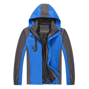 Chaqueta de Montañismo para Exteriores, Unisex, Cortavientos, Impermeable, Cálida, con Capucha, Ribete en Contraste, Ropa Técnica, Azul Gris - Product Image 1