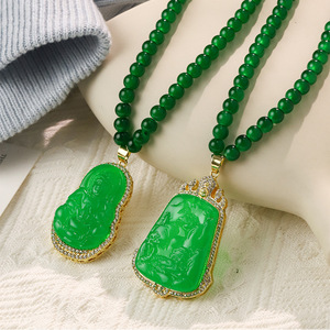 Guohaoshipin Green Jade Pendant Necklace With Diamond Bezel Setting For Women Everyday Wear - Product Image 3