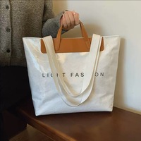 Tas Tote Kerja Harian Wanita Ramah Lingkungan, Custom Print, Bahan Kertas Tyvek Dupont Transparan Tahan Air, Bordir, untuk Belanja dan Bawaan Sehari-hari