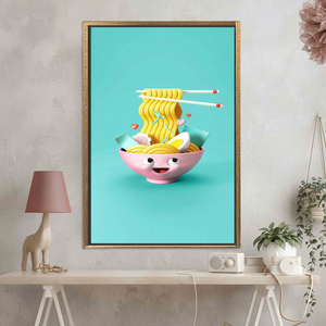 Modern Art Ramen Noodle Canvas Print, Cute Noodle Wall Decor,GOLD <b>FRAMED</b> CANVAS - Product Image 3