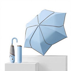 Parapluie manuel à 6 baleines en forme de pétale, petit, avec poignée incurvée, style professionnel, tissu anti-collision, cadeau promotionnel, double usage soleil/pluie, protection UV, pour adulte - Product Image 1