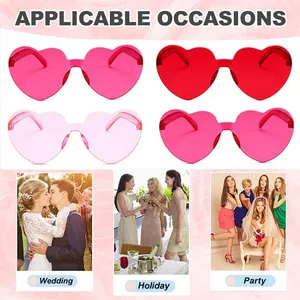 Gafas de sol en forma de corazón para mujer, gafas sin marco rosas con marco rojo, boda, despedida de soltera, estilo coloreado para el Día de San Valentín
