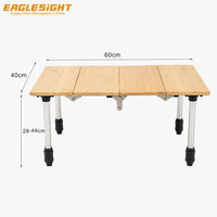Table de camping pliable en bambou et alliage d'aluminium, portable, hauteur réglable, mobilier d'extérieur, table de voyage légère, plage, pique-nique