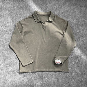 Maglietta <span class=keywords><strong>Polo</strong></span> Vintage da <span class=keywords><strong>Uomo</strong></span> Autunno Inverno, Stile Streetwear, in Cotone Spazzolato e Lavato, <span class=keywords><strong>Manica</strong></span> <span class=keywords><strong>Lunga</strong></span>, Strato Base - Product Image 3