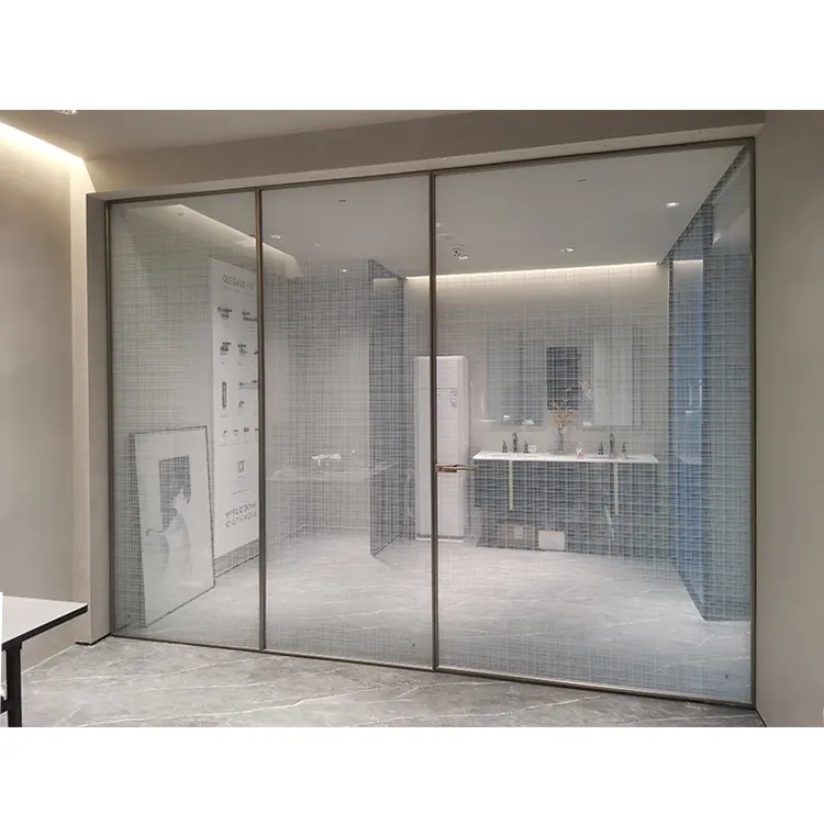Commercial aluminum bathroom office glass partition wall Soundproof interior building room divider glass office partition door