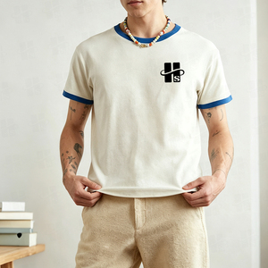 T-shirt d'été personnalisé à manches courtes pour homme, coupe ample, bicolore, en mélange coton-polyester 230 g/m², idéal pour la randonnée en extérieur - Product Image 2
