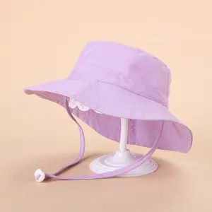 Wholesale Summer Adjustable Colorful Toddler Fisherman Sun Hat Plain Polyester Cotton Baby Children Kids Bucket Hat