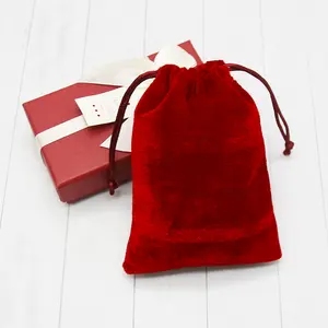 Haute qualité bijoux rouge pochette en velours personnalisé meilleur bijoux couleur velours sac cordon cadeau pochette