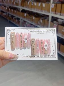 Handmade Extra Long Press Nails-Intricate Carved Stiletto Floral 800+ Crystals <strong>Royal</strong> Design Halal Certified Full Cover for Galas - Product Image 3