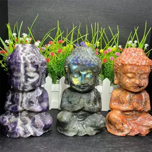 Pedras de cristal de cura escultura em cristal natural Buda ametista sonho para presentes