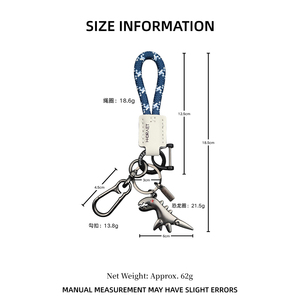 Porte-clés dinosaure tendance en alliage de zinc T-Rex, pendentif de sac à dos, porte-clés multifonctionnel en corde tressée, porte-clés de voiture en métal - Product Image 6