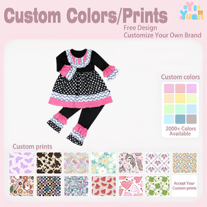 Soft Stretch Knit Girls 2 Piece Outfit Polka <strong>Dot</strong> Chevron Ruffle Tunic Dress and Ruffle Cuff Leggings Breathable <strong>Kids</strong> Daily Wear - Product Image 3