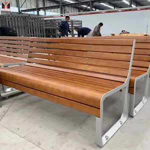 Banco de jardín de calle rústico Vintage para exteriores, silla de ocio de 3 plazas, Banco de madera con patas de aluminio fundido