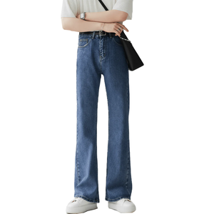 Jeans slim fit bootcut en denim noir délavé pour hommes, avec logo personnalisé, haute qualité, coupe droite micro-évasée, extensibles, style skinny - Product Image 5