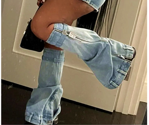 Automne et hiver nouvelle semelle épaisse Cowboy botte jupe <span class=keywords><strong>requin</strong></span> tête ronde femmes bottes commerce extérieur grand long baril boucle de ceinture - Product Image 2