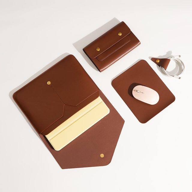 Tablet Sleeve for 12.9-inch iPad Pro Magic Keyboard Small Pouch Mouse Pad Cord Organizer Dark Brown Polyester Water-Resistant