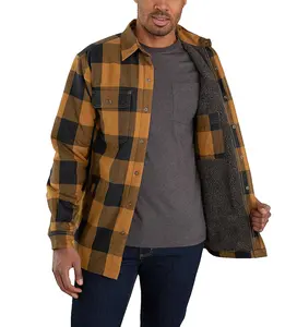 100% 년 면 격자 무늬 헤비급 겨울 온난한 남자의 Sherpa 일렬로 세워진 Flannel 셔츠
