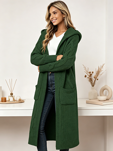 Cárdigan largo verde de Navidad para mujer, de moda, holgado, con capucha y bolsillos grandes, servicio personalizado disponible para uso diario y festivo. - Product Image 2