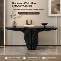 Table d'entrée en marbre naturel noir et blanc, style luxe léger, moderne et minimaliste, console de salon, bureau artistique sur mesure