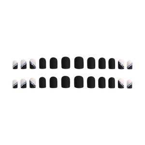 <span class=keywords><strong>Uñas</strong></span> Postizas <span class=keywords><strong>Cortas</strong></span> Góticas en Negro <span class=keywords><strong>Mate</strong></span>, 24 Piezas, con Punta Francesa y Brillo Plateado, <span class=keywords><strong>Uñas</strong></span> Falsas Reutilizables para Manicura DIY para Chicas - Product Image 5