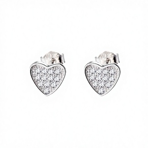 925 Sterling <b>Silver</b> Trendy Zircon Heart <b>Stud</b> Earrings for Kids and Women Dainty Design for Engagement Wedding & Party - Product Image 2