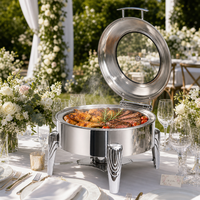 Plat à chafing rond de luxe Allnice en argent, chauffe-plats en acier inoxydable de 6 L pour mariages en plein air, banquets et hôtels