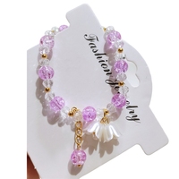 Trendige Ins Pastell Transparente Rissglas-Blumenarmbänder, 9-farbige Magnolien-Quasten Weiche Mehrschichtige Armbänder für Alltag & Hanfu