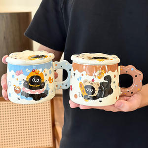 <b>Cute</b> Cartoon Cat Ceramic <b>Mug</b> With Lid Blue Color Single Cup For Home Use Birthday Gift - Product Image 4