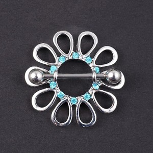 Anillo <span class=keywords><strong>de</strong></span> leche exquisito con diseño <span class=keywords><strong>de</strong></span> flor hueca y diamantes perforados para pezón, joyería <span class=keywords><strong>de</strong></span> moda al por mayor - Product Image 2