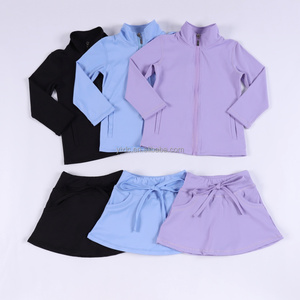 Kız Çocuk Yoga Seti Fermuarlı Ceket Fiyonklu Etek Şortlu İçlik Özel Logo Renkli Çocuk Spor Giysisi Dans Jimnastik İçin - Product Image 3