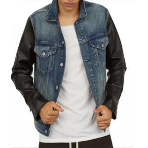 Chaqueta de Mezclilla para Hombre al por Mayor, Chaqueta de Motociclista Personalizada de Invierno con Mangas de Cuero Sintético - Product Image 1