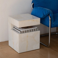 Table d'appoint moderne en onyx Dream Home, plateau carré, base en C, meuble élégant pour salon
