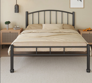 Black Iron <b>Bed</b> Frame Queen Size Industrial Style Arched Headboard Stable Metal <b>Platform</b> Bedstead Bedroom Use - Product Image 2