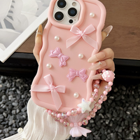 Coque de téléphone portable 3D DIY avec nœud pour femme, compatible iPhone 16 Plus 15 17 18 Pro Max, couleur bonbon macaron, coque arrière à grande vague